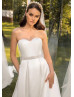 Strapless Ivory Pleated Satin Wedding Dress With Lace Jacket